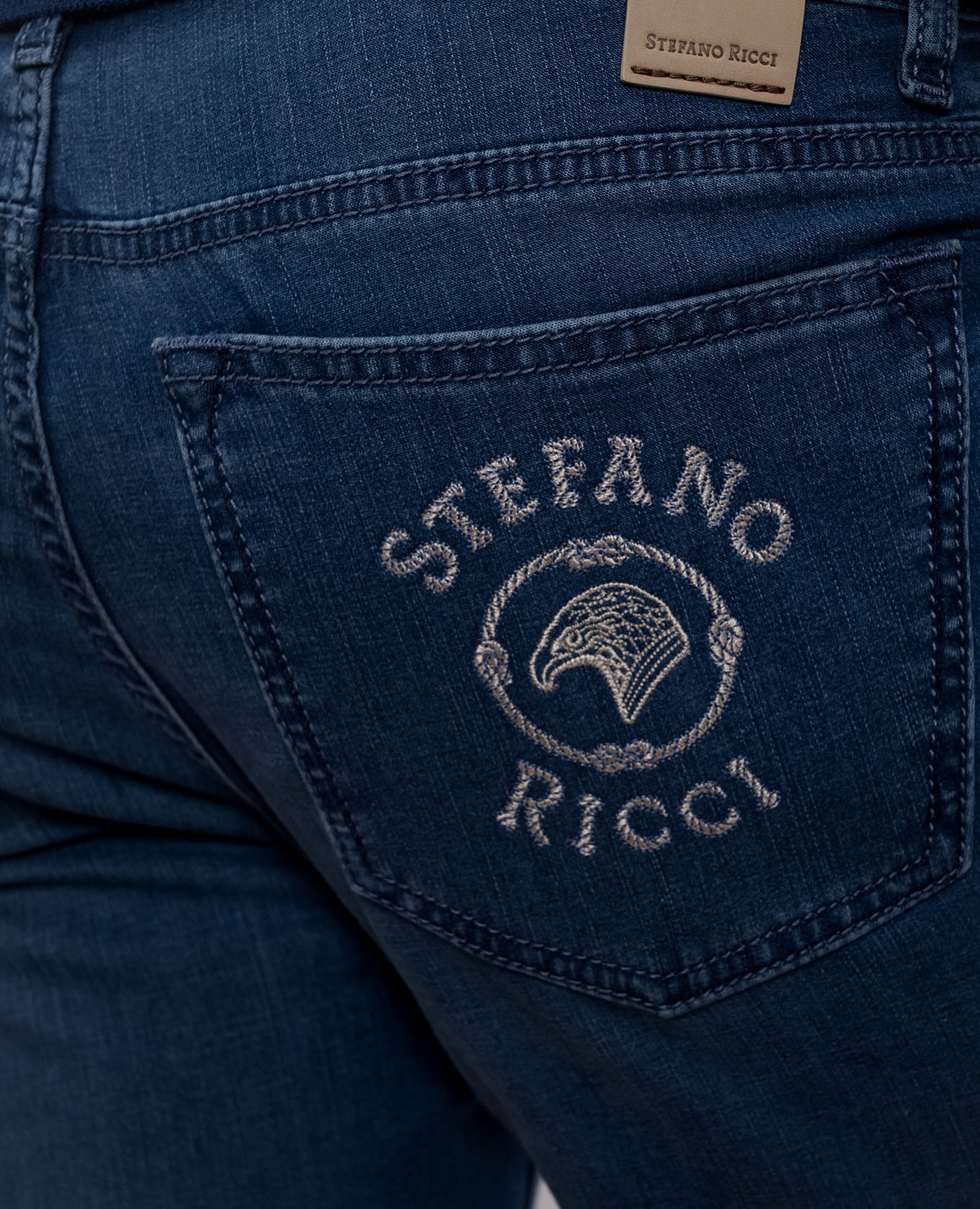 

Blue denim shorts with logo patch Stefano Ricci