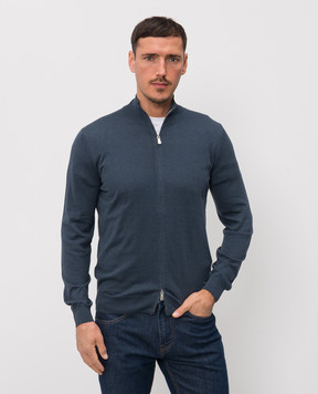 Enrico Mandelli Blue cardigan with silk 3K033A5645
