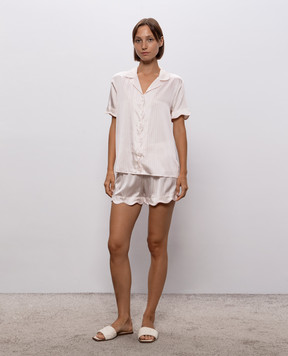 Dore & Rose Pink striped silk pajamas SCALLOPSILKSHORTSET