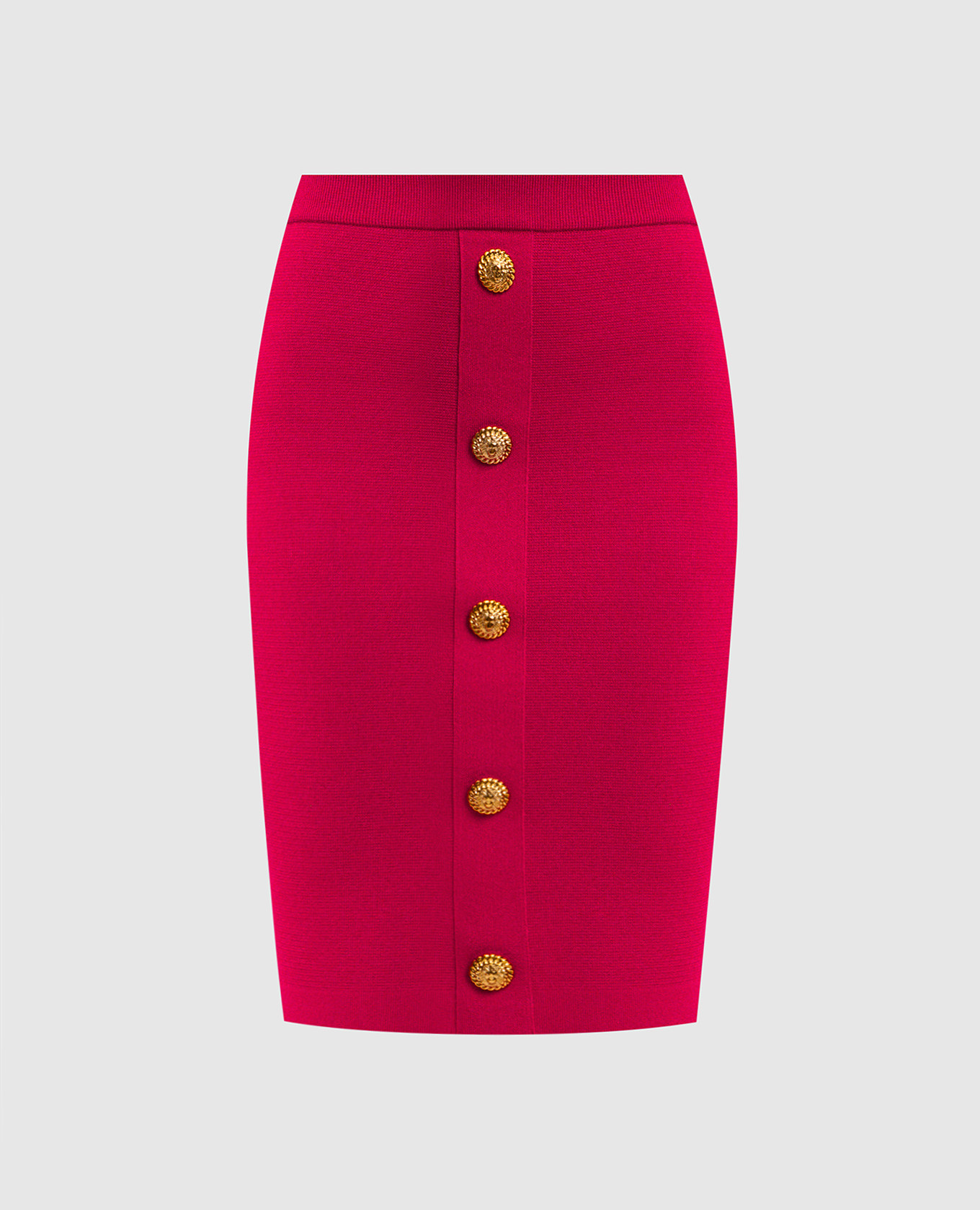 Red pencil skirt with branded rivets