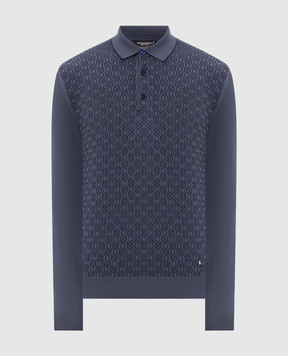Stefano Ricci Blue wool and silk patterned polo shirt KE06018P03E26304