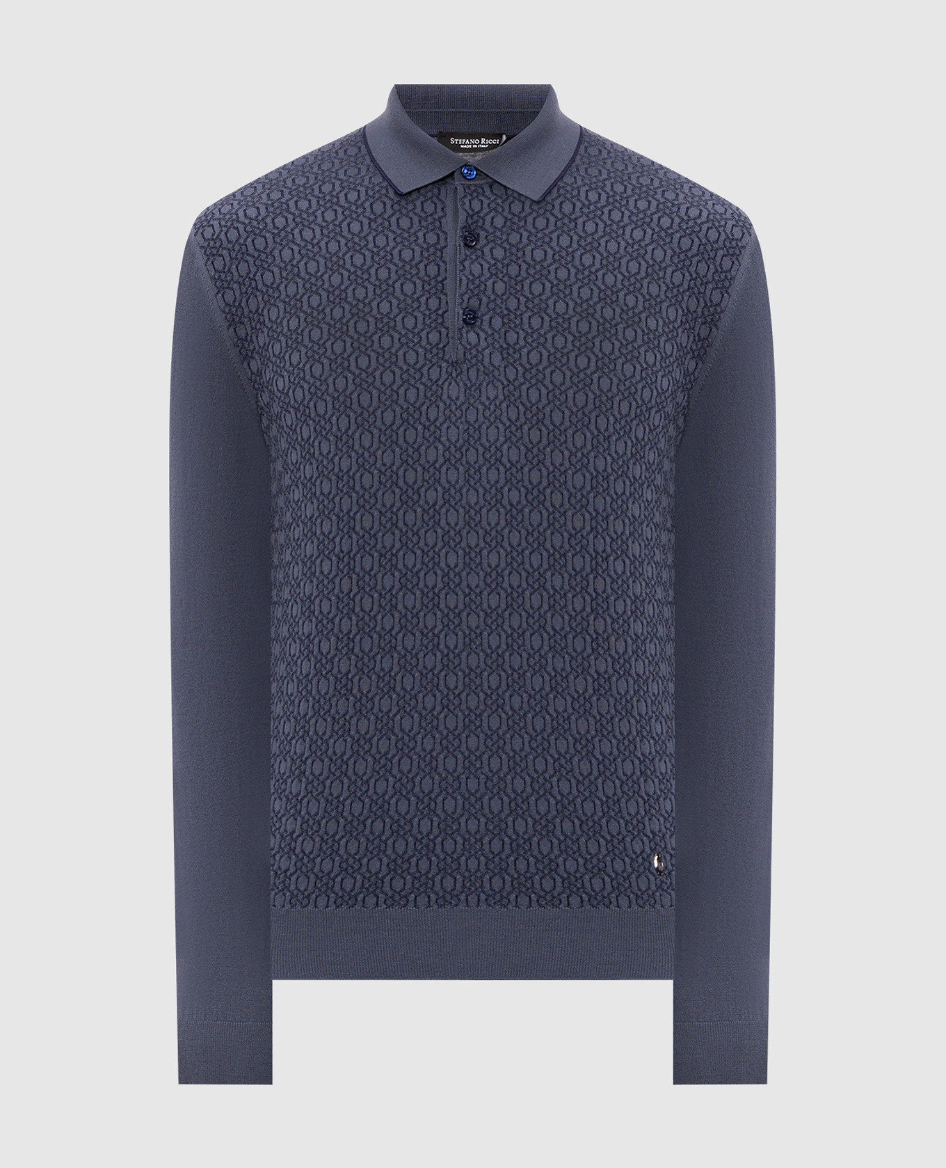 Blue wool and silk patterned polo shirt Stefano Ricci