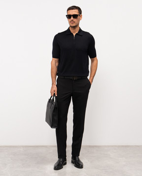 Stefano Ricci Black silk polo shirt with embroidered monogram logo K616215P31F26101