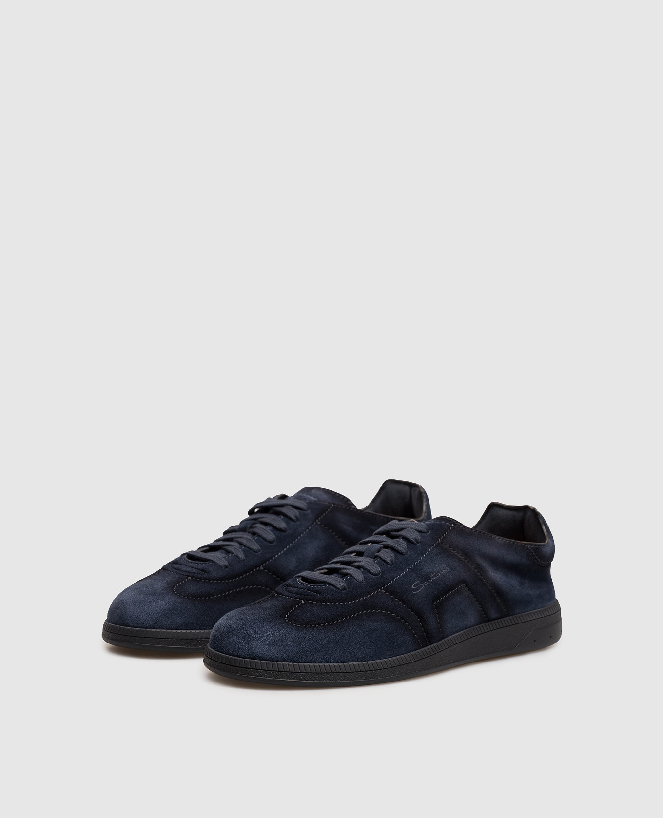 Blue suede sneakers with embossed logo Santoni 2