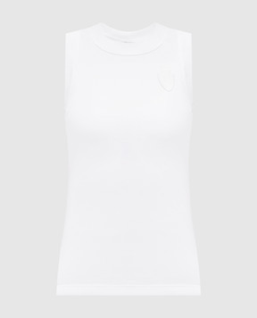 Brunello Cucinelli White ribbed T-shirt with logo patch MG902VT100