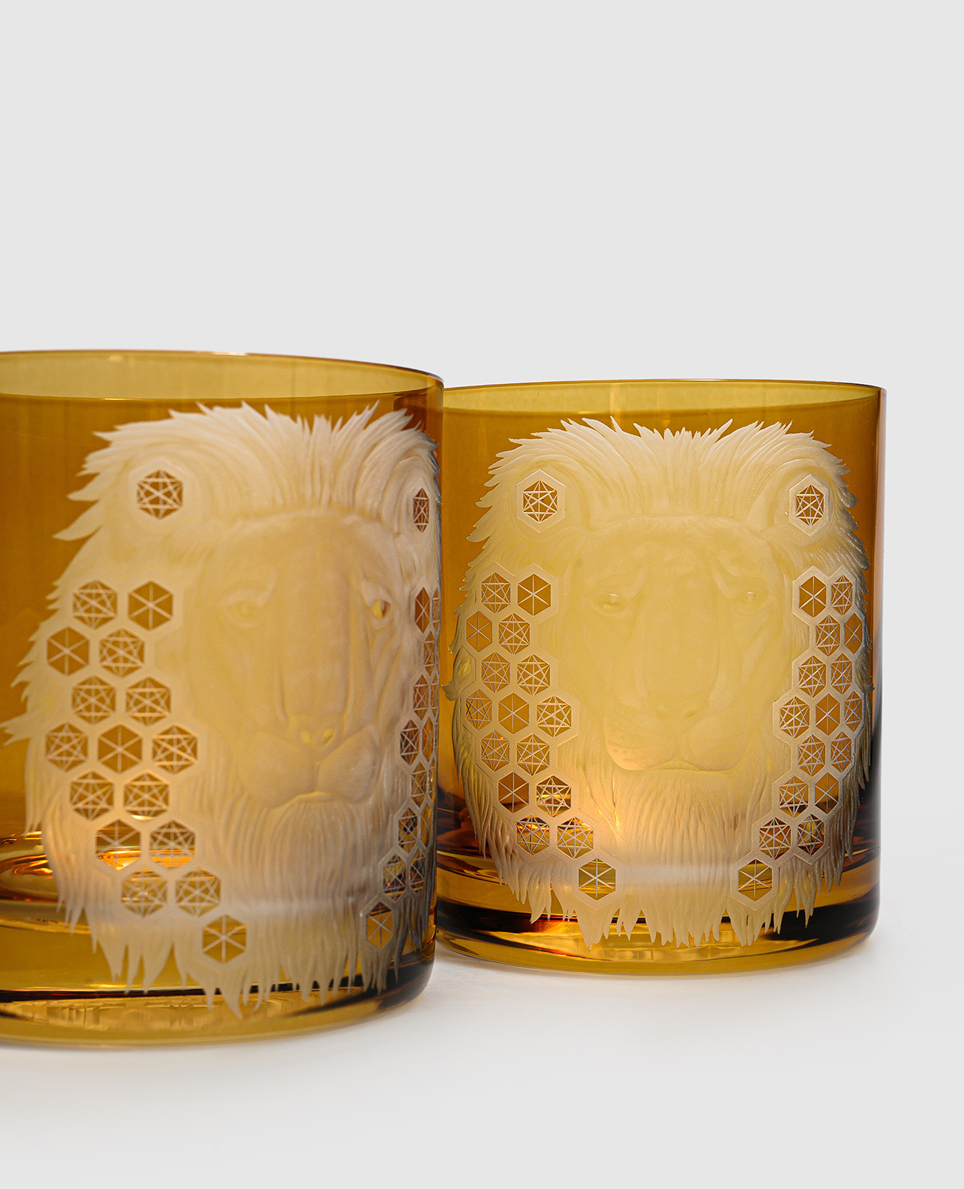 African Safari Lion Orange Crystal Glasses Set Artel 2