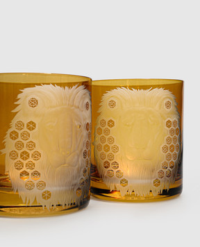 Artel African Safari Lion Orange Crystal Glasses Set G212THL1AM
