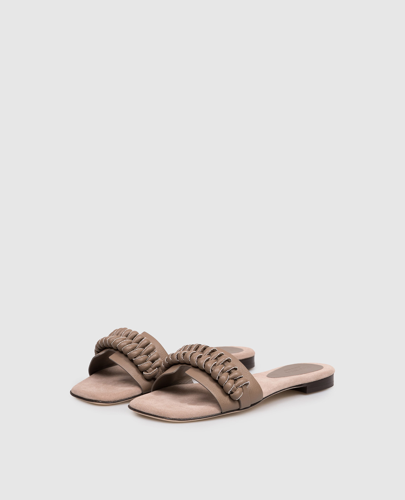 

Brown leather flip-flops with weaving Peserico