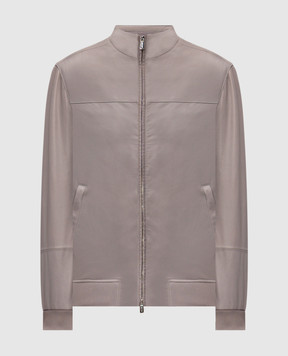 Enrico Mandelli Grey leather jacket with logo embroidery 3T917A7607