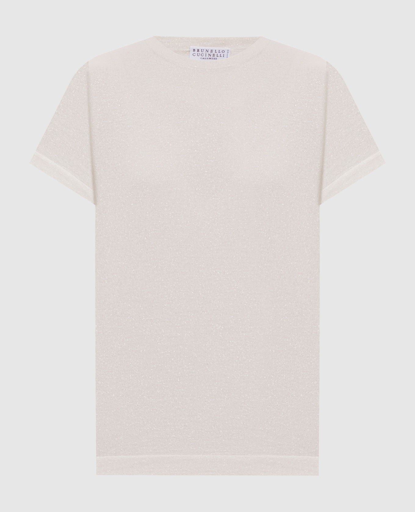 White cashmere and silk lurex t-shirt