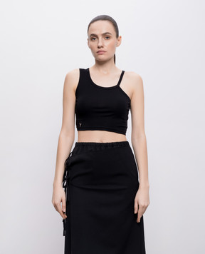 Y`S Yamamoto Black top with monogram embroidery YKT01060