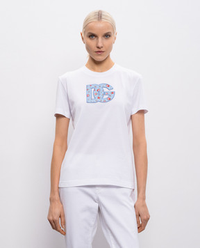 Dolce&Gabbana White T-shirt with DG monogram F8V42ZGDDLX