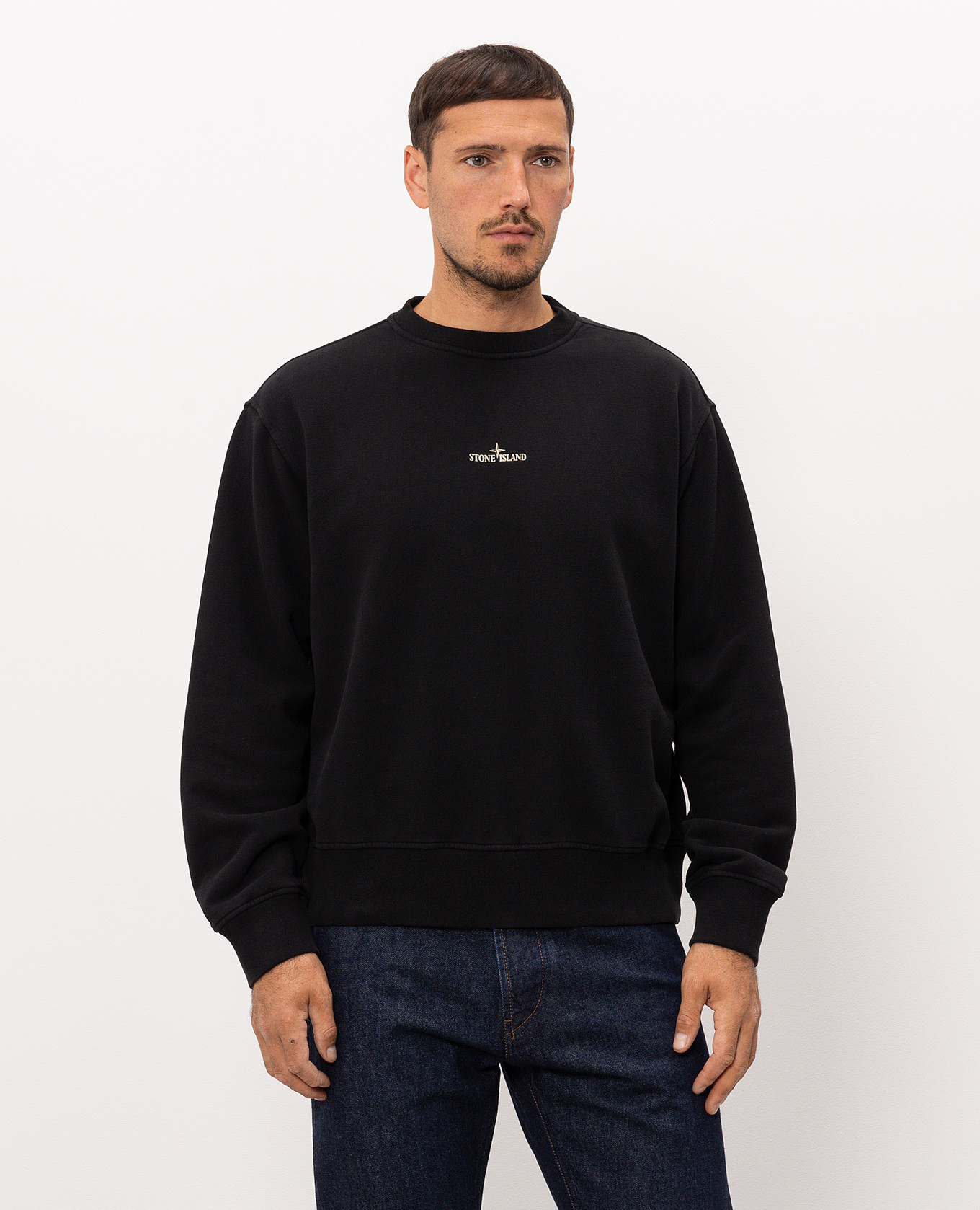 Black sweatshirt with logo print Stone Island 3