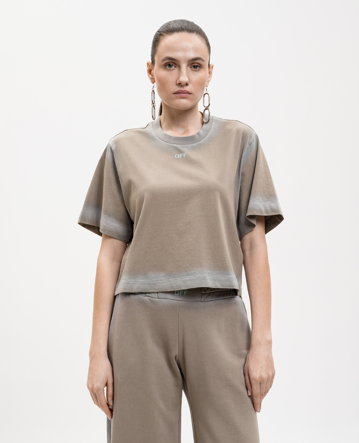 

Brown Spray cropped T-shirt with logo print Off-White