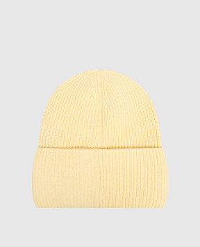 Moncler Yellow wool and silk hat with logo patch L20933B00026M4281