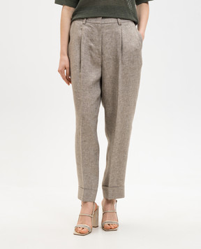 Peserico Brown linen trousers with lapels P04316V02598
