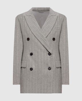 Brunello Cucinelli Gray double-breasted striped wool jacket MG5767306