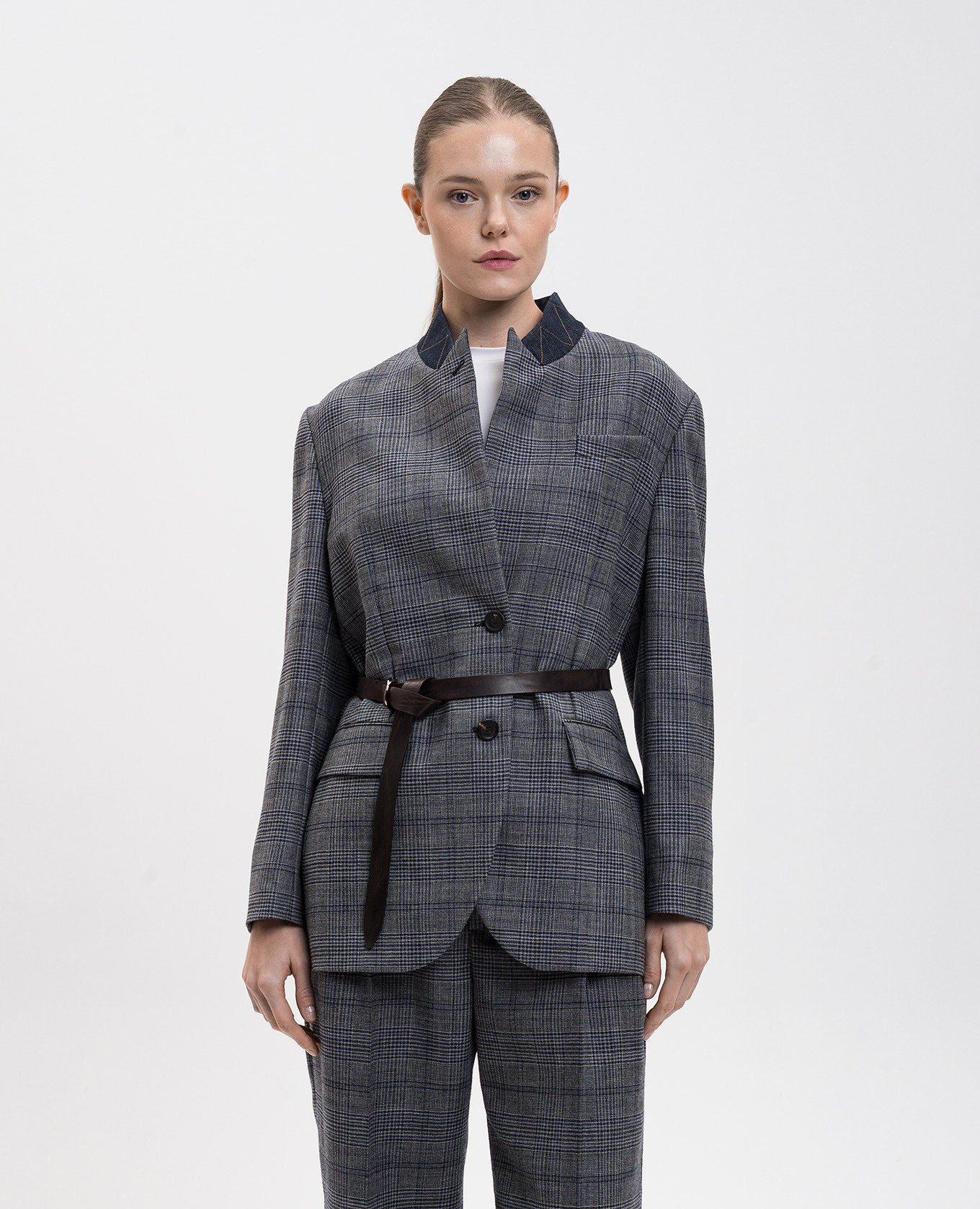 Gray checked wool jacket Brunello Cucinelli 3
