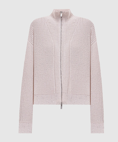 Gilet en laine beige à sequins