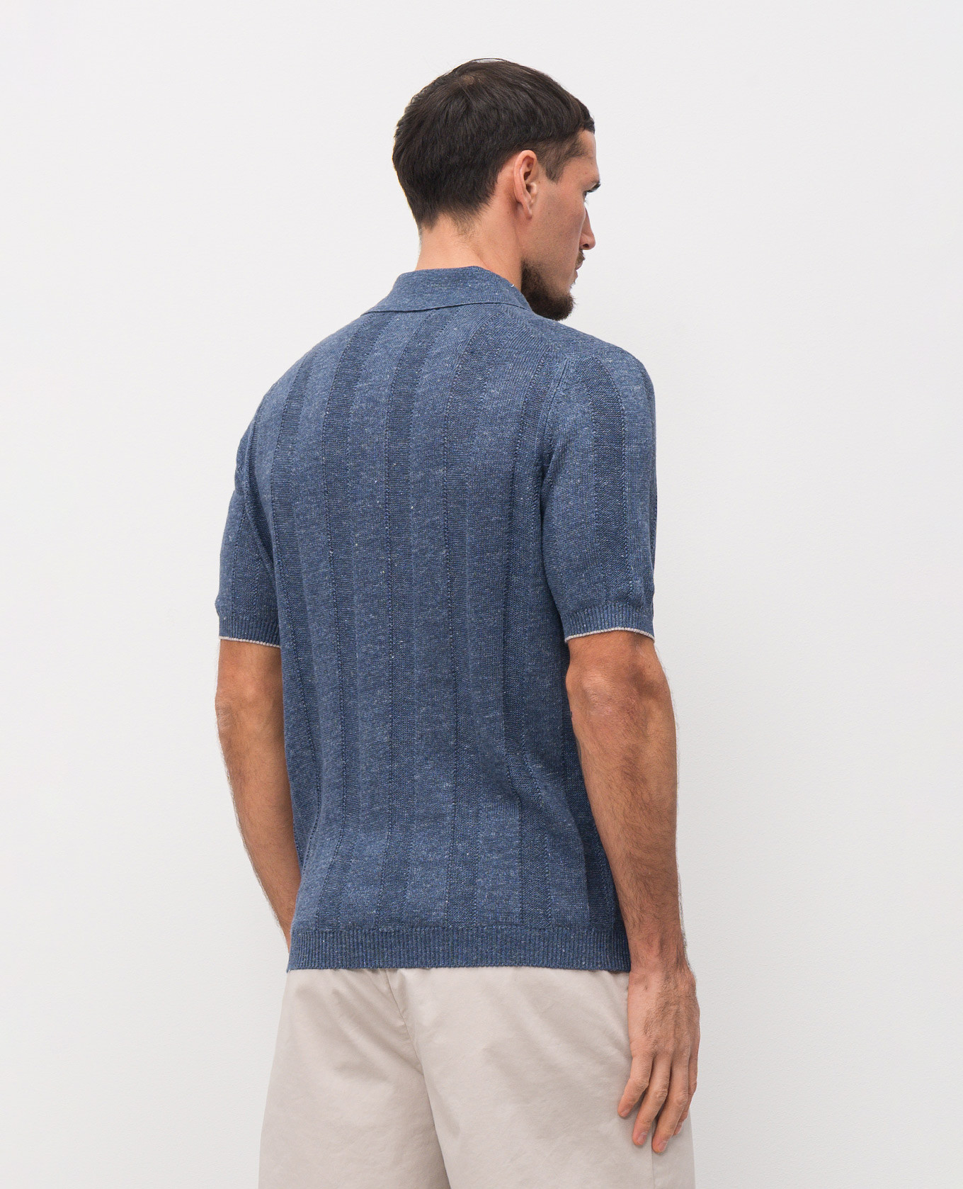 Blue polo with linen Brunello Cucinelli 4