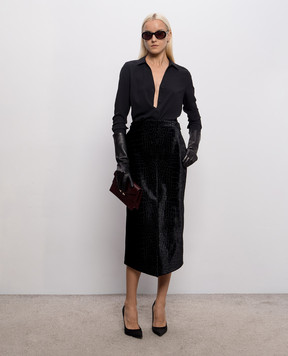 Tom Ford Black velour skirt with a textured crocodile pattern GC5851FAX1801