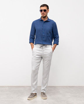 Stefano Ricci Blue linen shirt with embroidery MC007893BX2922