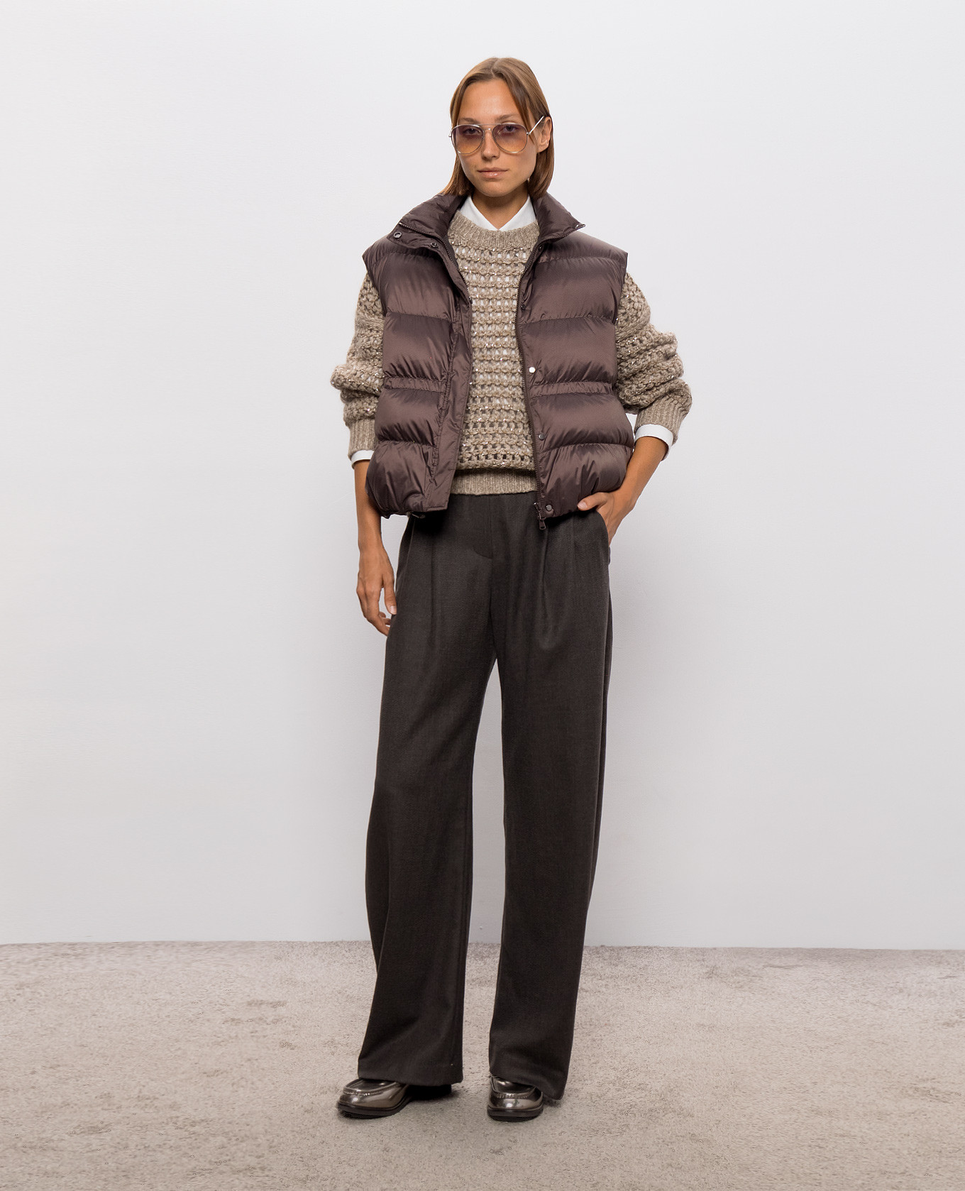 Beige openwork sweater with wool and cashmere Brunello Cucinelli 2