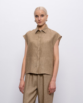 Herno Brown linen sleeveless shirt CM000049D17105Z