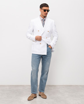 Dolce&Gabbana White double-breasted linen jacket G2NW1TGK326