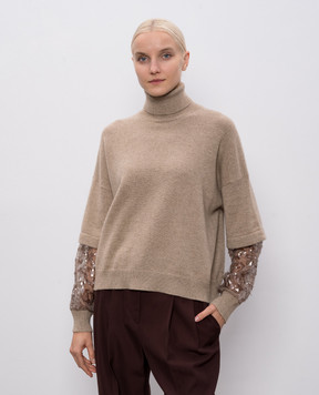 Brunello Cucinelli Beige cashmere sweater with sequins M12730003