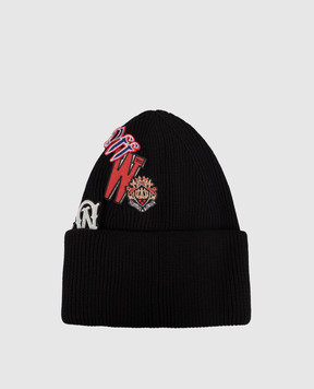 Off-White Black cashmere hat with logo OMLC030F25KNI001