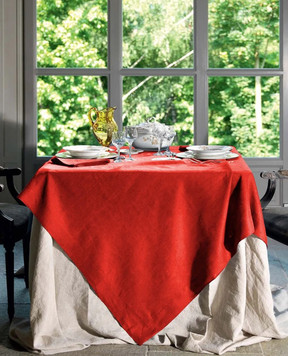 TESSITURA TOSCANA TELERIE Red linen tablecloth and napkin set TIZIANO NT120024040047