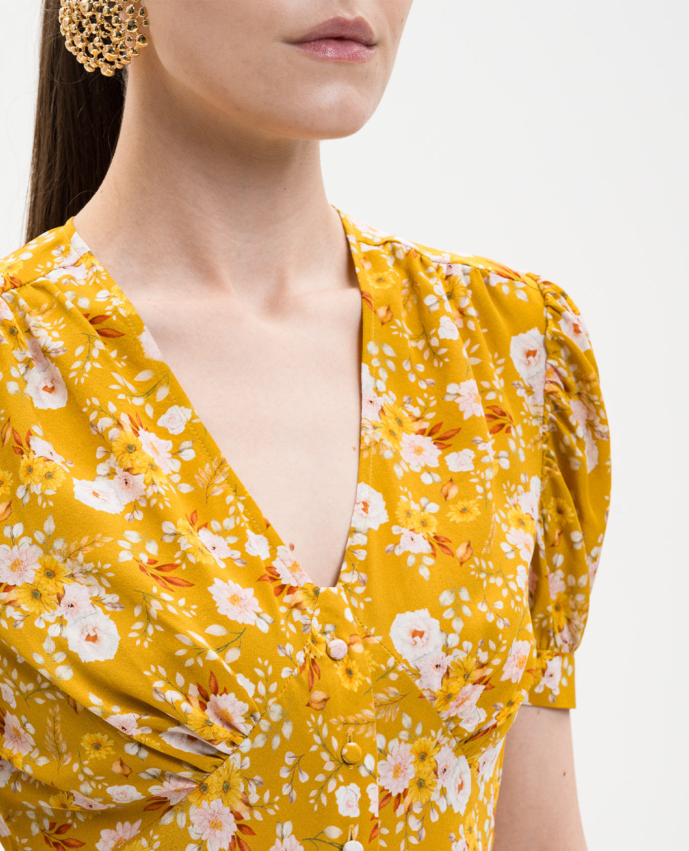 

Yellow silk dress with floral print Jacob Lee