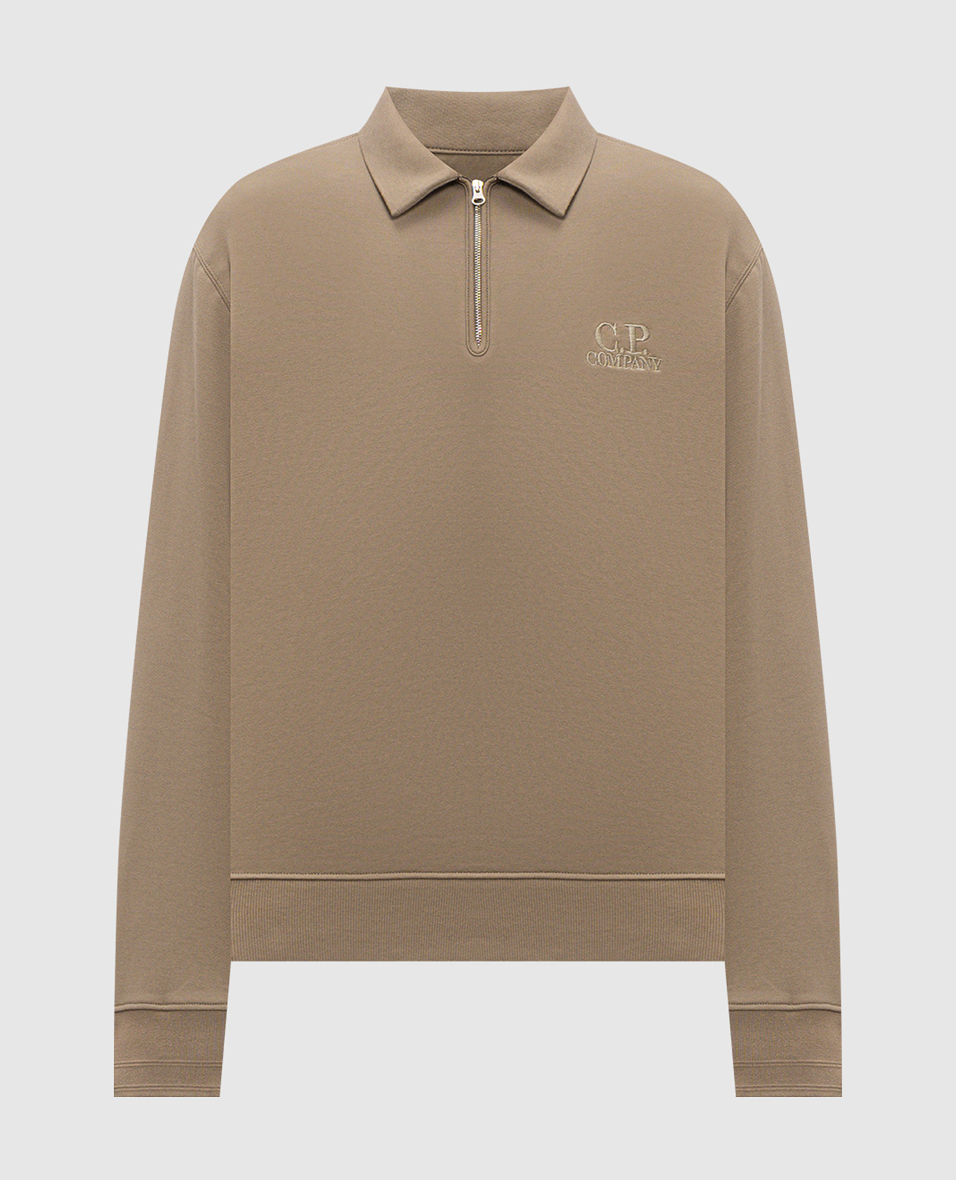 Khaki polo sweatshirt with logo embroidery