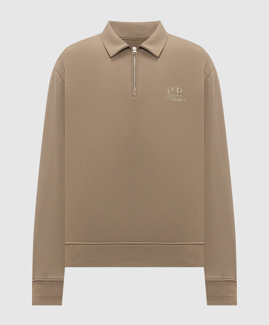 Khaki polo sweatshirt with logo embroidery