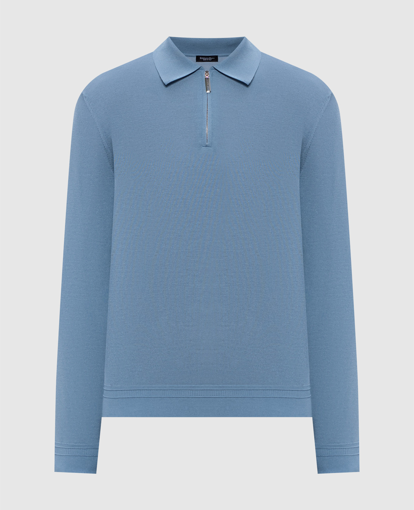 Blue silk polo shirt with monogram logo