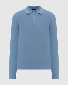 Stefano Ricci Blue silk polo shirt with monogram logo K616215P30F26101