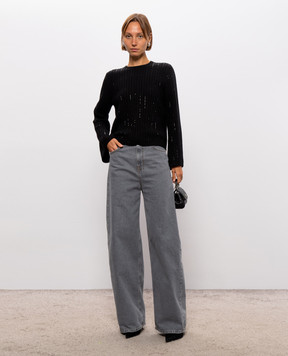 Twinset Black wool sweater with crystals 262TT3150