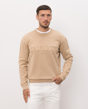 Balmain Beige jumper with logo embroidery HH1KD185KK24