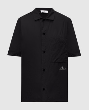 Stone Island Black straight-cut shirt with contrast logo embroidery L1S151100006S0168