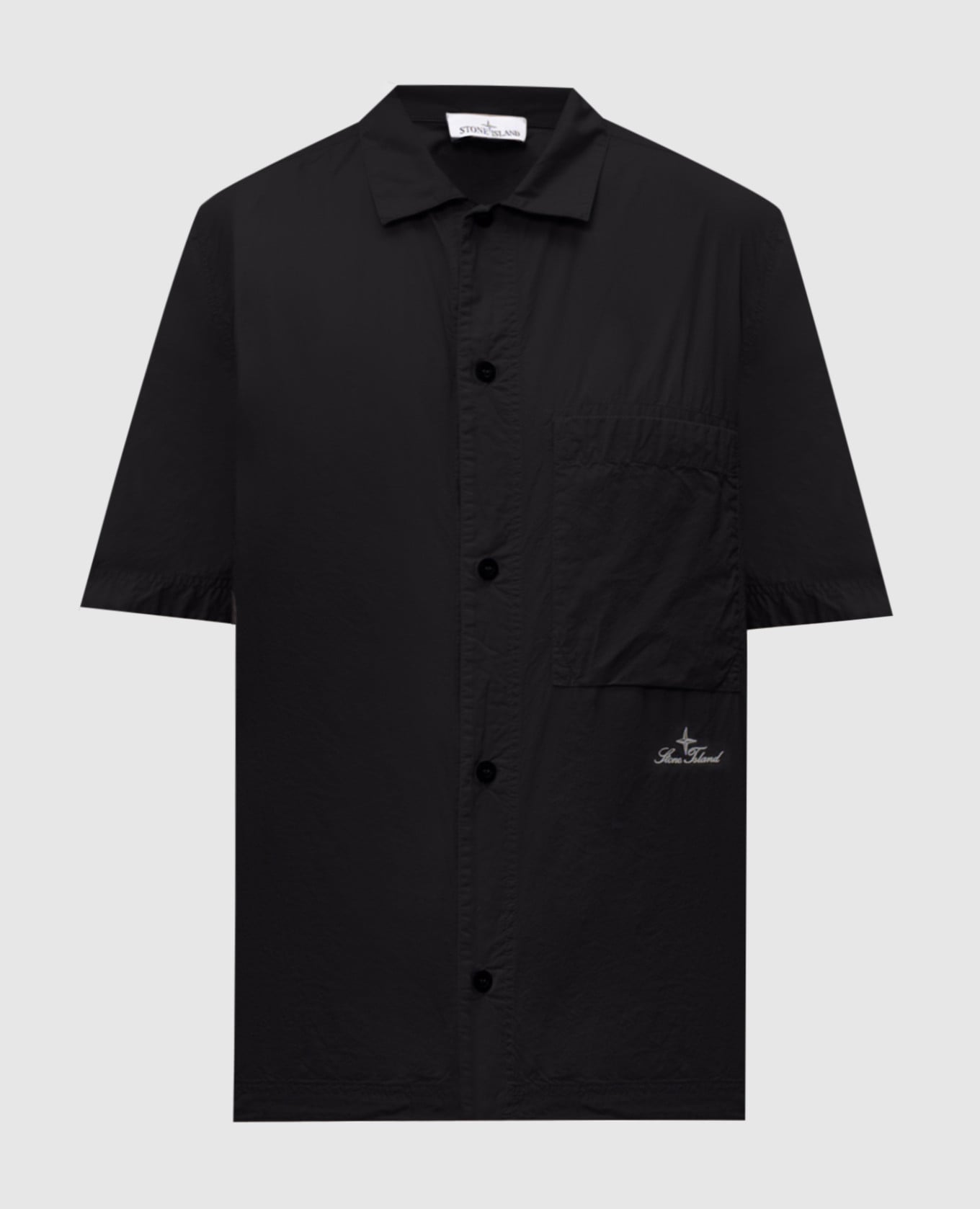 Black straight-cut shirt with contrast logo embroidery