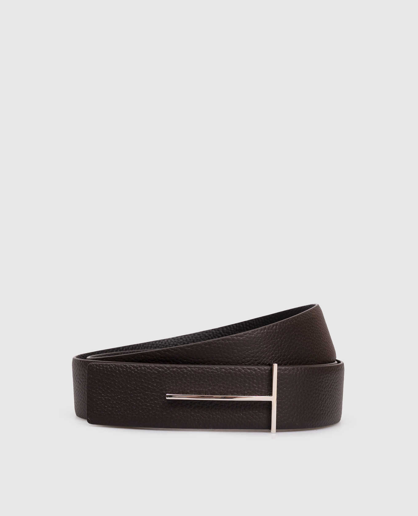 Reversible leather belt with branded silver buckle