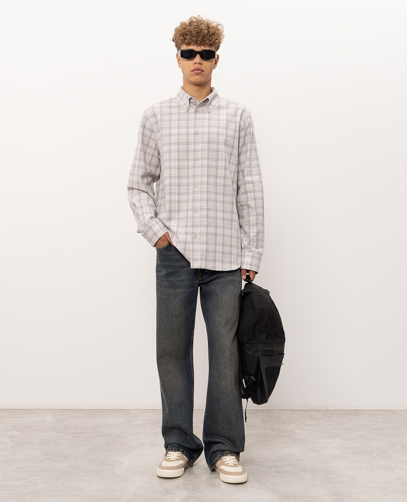 Gray checkered shirt with logo embroidery Off-White 2