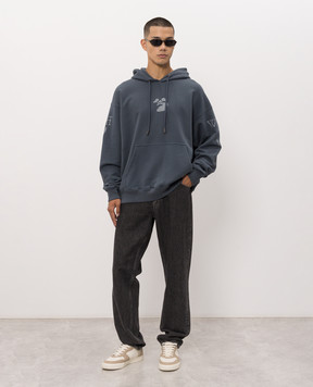 Off-White Blue hoodie with branded print 44MBB085F26F002