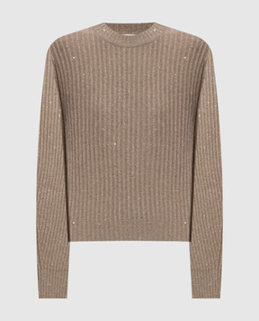 Brunello Cucinelli Brown cashmere and wool sweater with sequins MBM753500