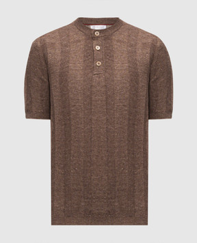 Brunello Cucinelli Brown knitted T-shirt with linen M2L707801