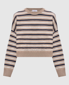 Brunello Cucinelli Beige striped wool, cashmere and silk sweater M16221900P