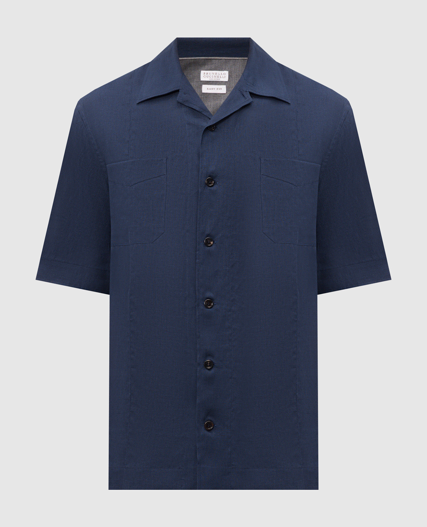 Blue linen shirt with short sleeves