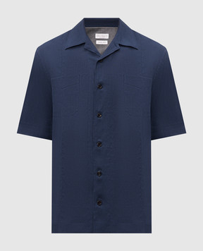 Brunello Cucinelli Blue linen shirt with short sleeves MM6840619