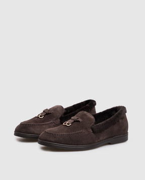 Doucal's Brown suede loafers with fur trim DD8920JOANUM252